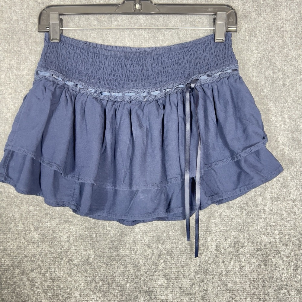 Hollister Navy Tiered Mini Skirt Women's Small Smocked Waist Boho Flowy
